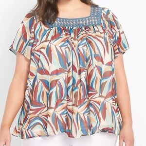 Lane Bryant Relaxed Square-Neck Top With Trim Detail size 26 / 28